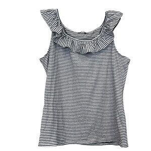 Talbots Black and White Striped Ruffle Tank Top Sz Medium Petite